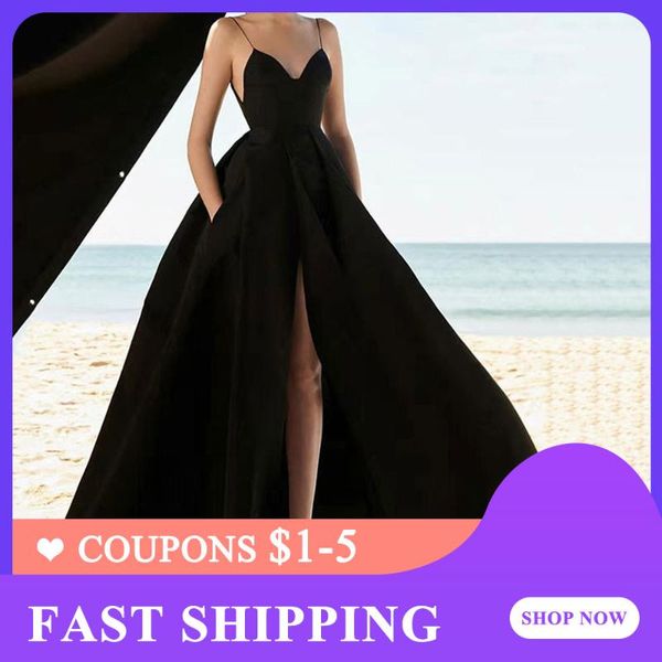 

party dresses red prom dress v neck spaghetti straps 2021 women elegant evening summer a line sleeveless formal robe, White;black