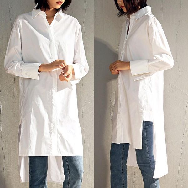 

elegant asymmetrical women's spring blouse 2020 zanzea casual long sleeve shirts female split lapel blusa plus size tunic 7, White
