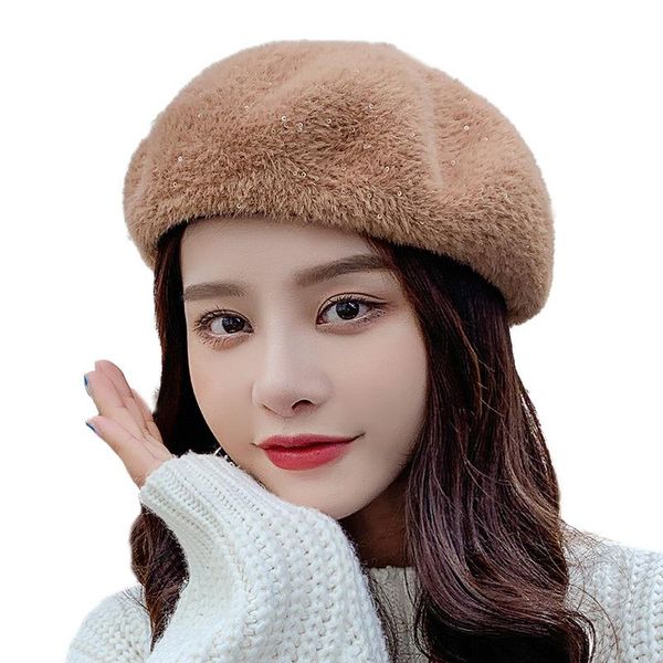 

sparsil женщины осени зимы теплые береты поддельный норка кашемира художественные симпатичные тыквы hat женский складная lady блестки painte, Blue;gray