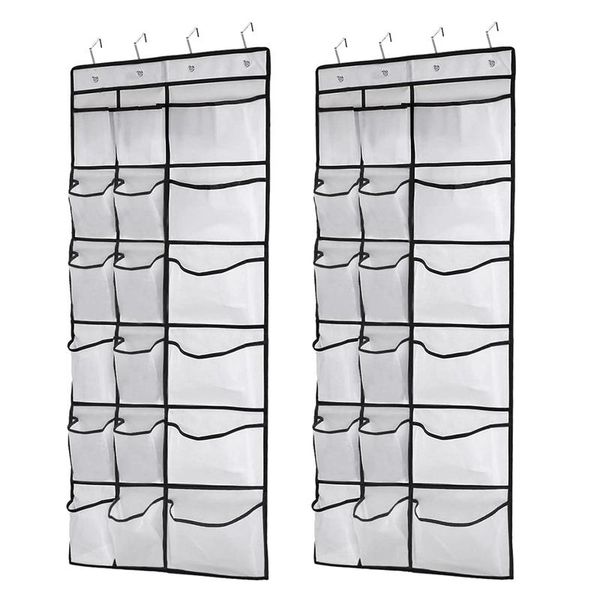 

storage bags 2 pack over the door shoe organizers,12 mesh pockets 6 large hanging for closet bedroom,white(59x21.6 inch)