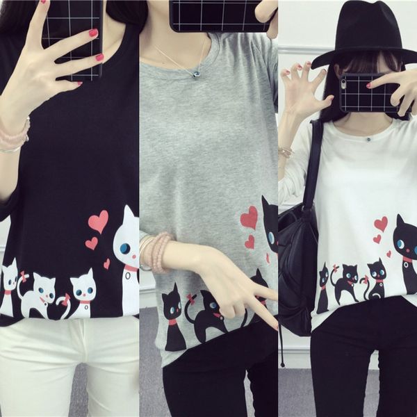 

2019 spring long-sleeved t- clothest-shirt clothes loose clothes student base shirt women's women's clothing y0npp, White