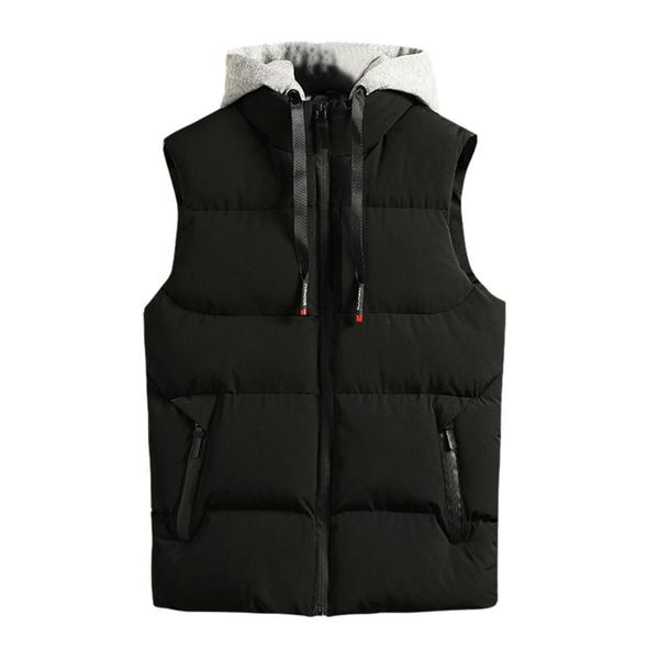 

men's vests vest male waistcoat casual hooded men coats outwear hat patchwork work sleeveless motorcycle jacket, Black;white