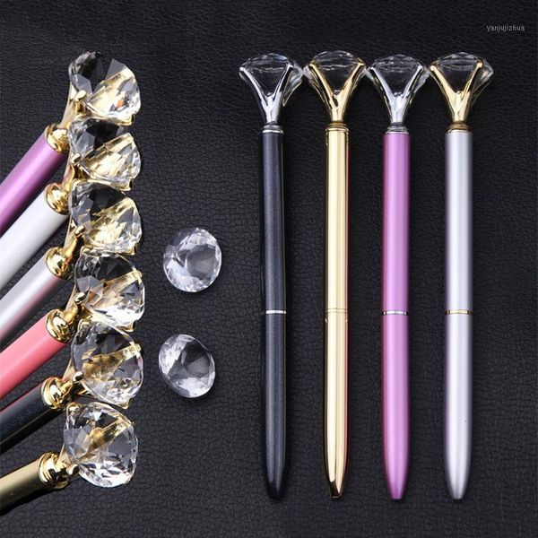 

1pcs metal pen creative big diamond crystal ballpoint pen kawaii stationery ballpen school stationery office supplies1, Blue;orange
