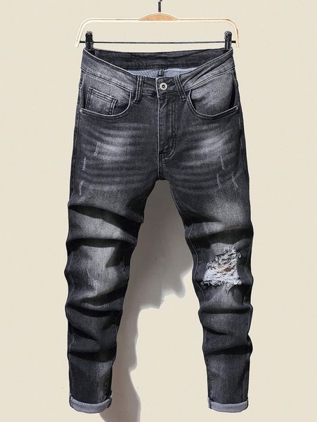 

men ripped cat whisker jeans y7mv#, Blue