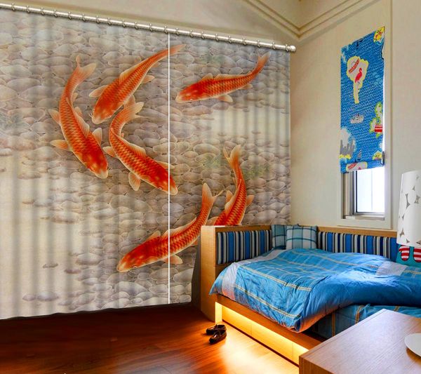 

3d goldfish blackout window curtain for living room office bedroom drapes cortinas