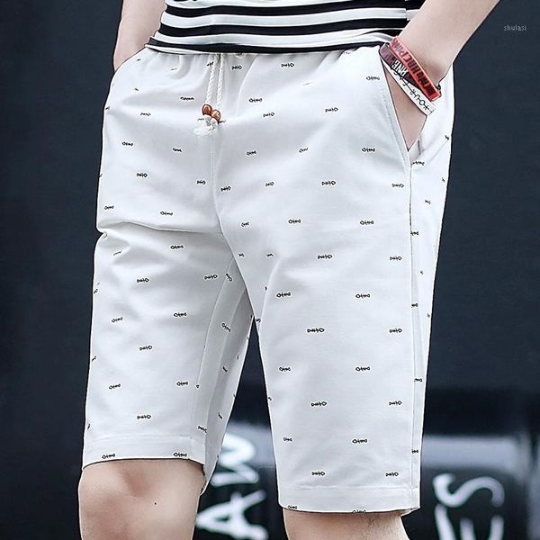 

summer fashion print beach shorts 2020 men straight elastic waist knee length solid quick dry casual short pants1, White;black