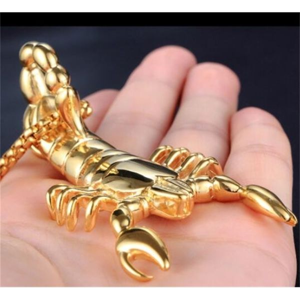 

hiphop / rock jewelry large gold 50*80mm biker scorpion pendant 316l stainless steel rolo chain necklace father gifts 24'' 201014, Silver