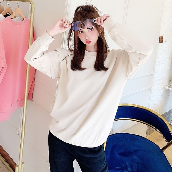 

bmfai autumn style women's 2020 milk new solid color round neck cotton sweater women'sshoulder loose korean sweatersweater apricot, Black
