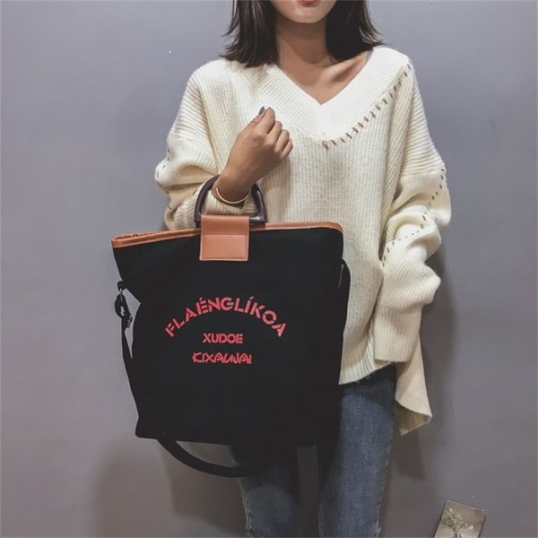 

s.ikrr solid tote canvas letter print crossbody bags for women fashion shopping handbags designer casual big bag y201224