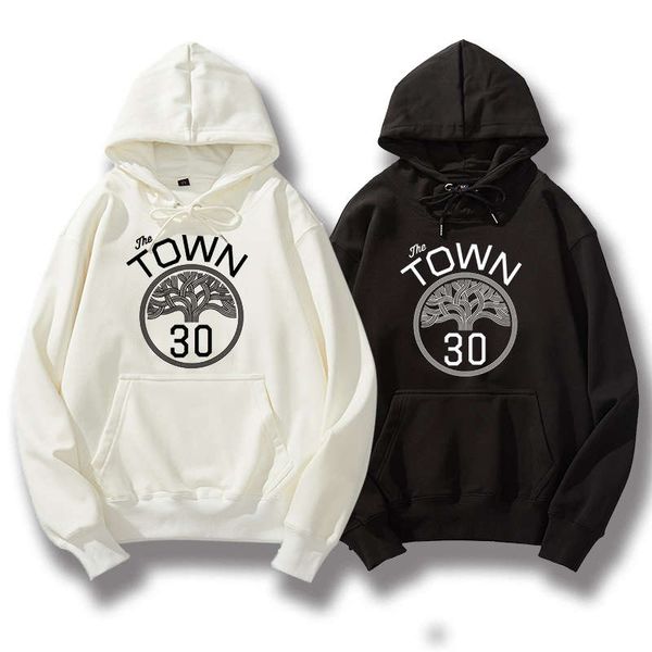 

warriors curie sweater men's basketball popular loose 30 the town hooded spring and autumn plush coat, Black