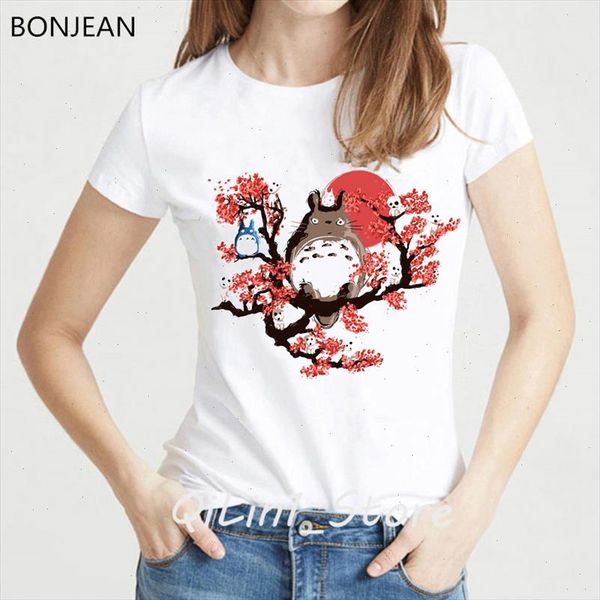 

japanese anime totoro shirt women studio ghibli miyazaki hayao spirit away t shirt femme harajuku kawaii clothes summer tee, White