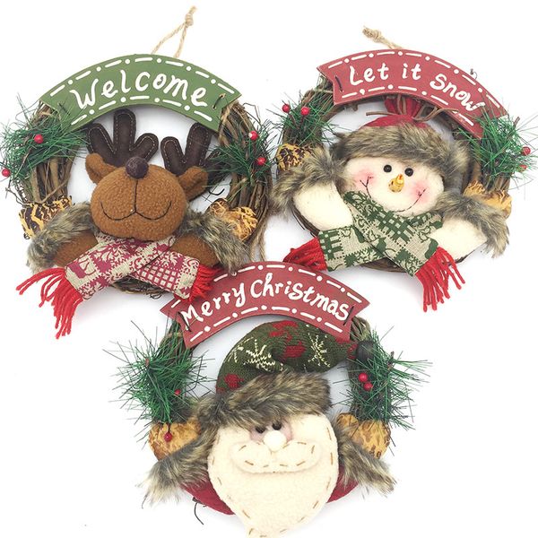 

christmas wreath santa vine circle christmas ornament snowman elk dolls garland christmas plush animal toy gift