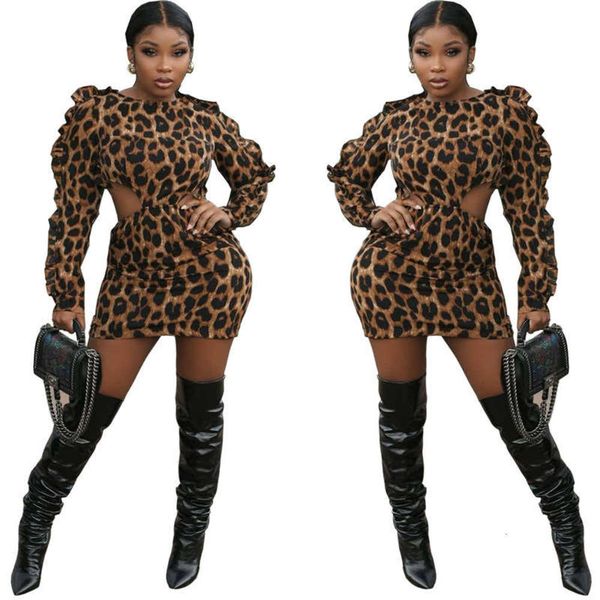 

women's clothing recommended cy8518 leopard pattern open back wooden ear dress, Black;gray