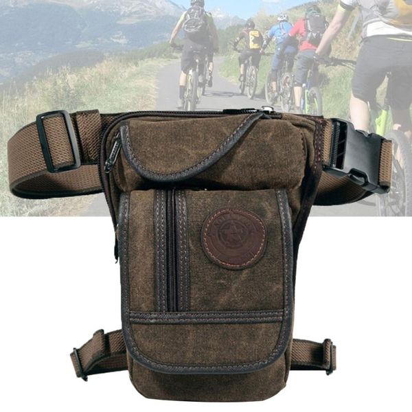 

retro multi pocket adjustable travel drop leg bag cycling motorcycle canvas portable thigh pack outdoors waist