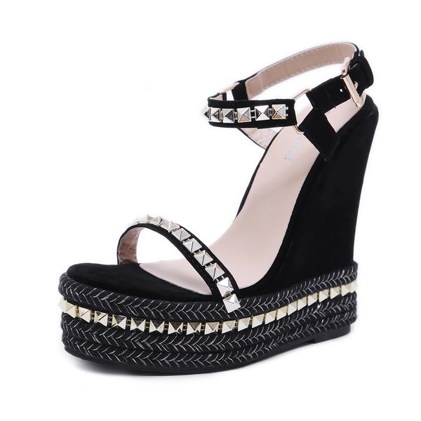 

2021 new wedges women's crystal decoration sandals heels shoes f3pf, Black