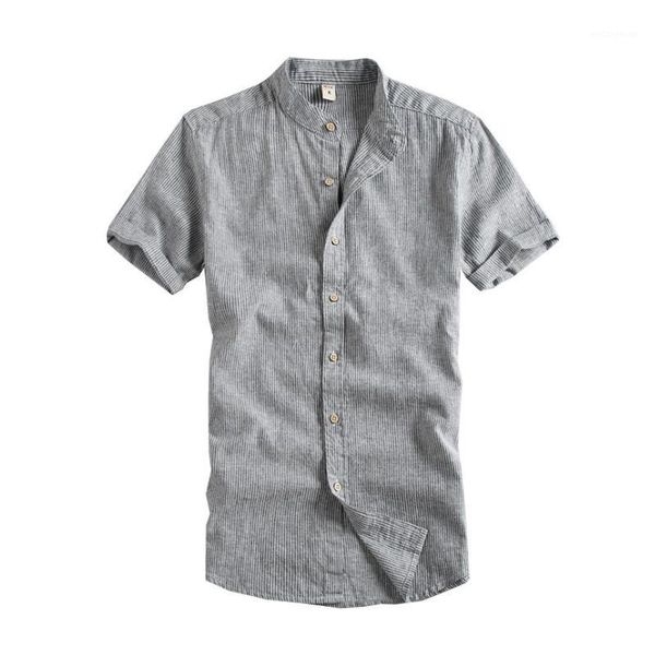 

hs030 men shirt 2020 new arrival fast fashion casual short sleeve shirts classical cotton linen strip shirt, White;black