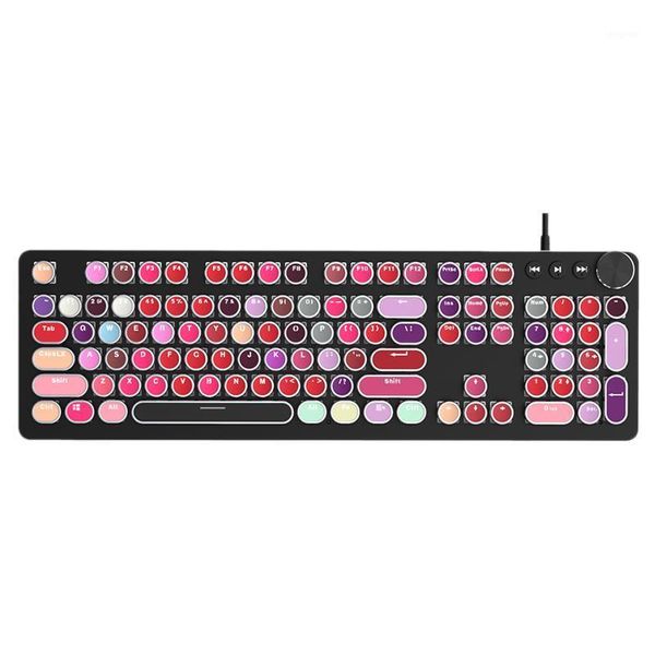 

keyboards steampunk game mechanical keyboard metal panel round retro keycap backlit wired computer peripherals for desklap