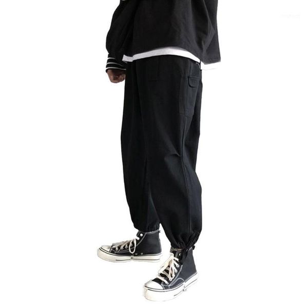 

fashion men soft breathable ankle tie drawstring loose pants ninth trousers loose wide-leg pants wide-leg1, Blue