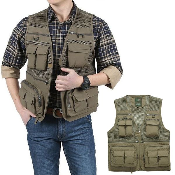 Outdoor Sommer Taktische Angeln Weste Jacken Männer Safari Jacke Multi Taschen Reisen Ärmellose Jacken S-7XL Plus Größe, T200117