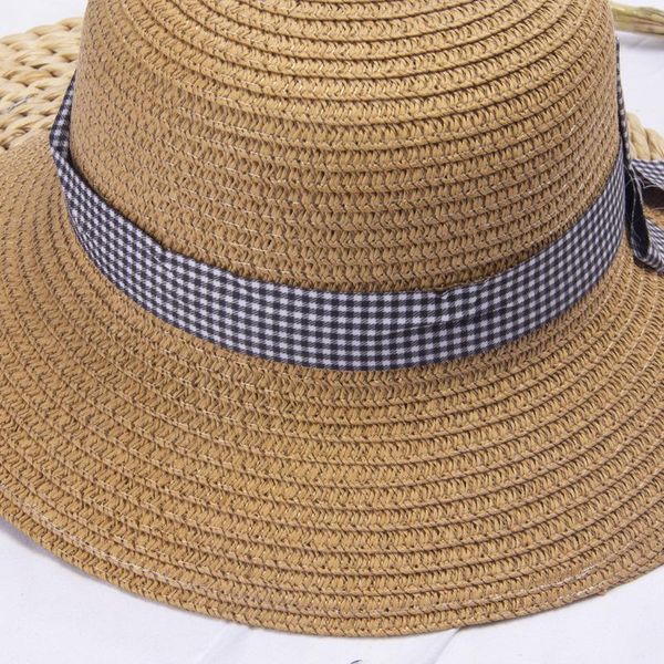 

новое прибытие летняя соломенная шляпа для детей большой лук солнцезащитная шляпа для девочек складной sun block уф-защита panama beach hat, Black;white