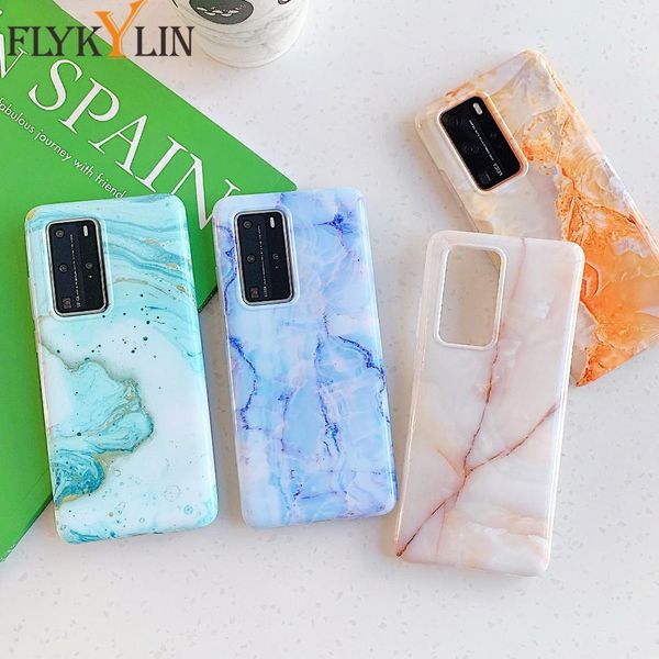 

flykylin цвета конфеты мрамор чехол для huawei p40 p40 p40 lite pro задняя крышка гранитный гладкая мягкая imd силиконовые телефон shell sqc