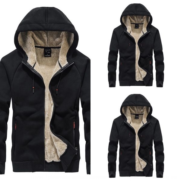 

winter plush sweater middle aged men's warm sweatersweater casual father's wear hooded cardigan and cashmere sports warm hy4td hy4, Black