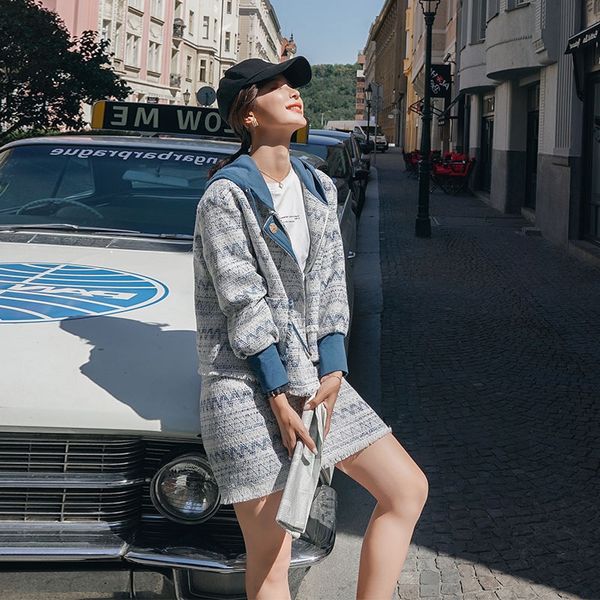 

small fragrance coarse tweed coat women 2020 new spring and autumn korean version loose and versatile short online red suit fragrant fashion, Gray