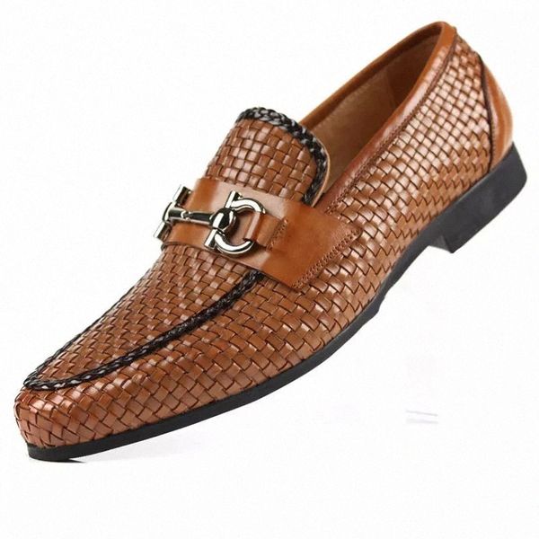 

men shoes brand fashion braided mens formal shoes slip on genuine leather breathable brown black business dress shoes men #8f5a