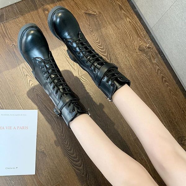 

candy-colored bang martin boots women's single boots ins autumn british style plus velvet chunky-heel short lady shoes -40, Black