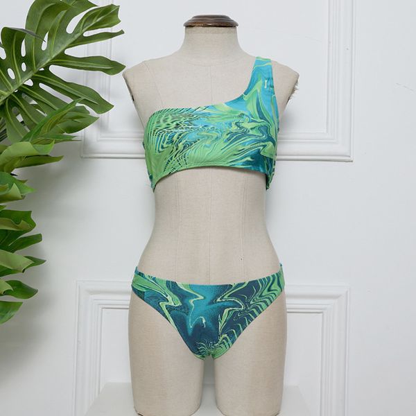 

женский сексуальный одно плечо треугольник листьев принт горячего весеннего купальника