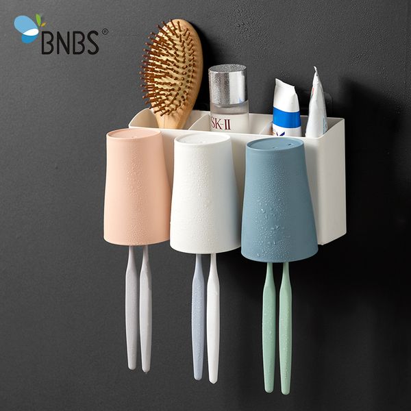 Acessórios do banheiro BNBS Titular de creme dental de escova com bochechos copo montado na parede lâmina de pasta de rack Organizador de rack lj200904