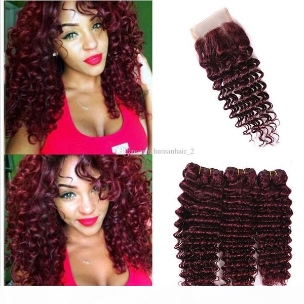 

pure 99j lace closure with bundles 8a grade deep wave malaysian virgin hair lace closure with 3 bundles human hair weaves 4pcs lot, Black;brown