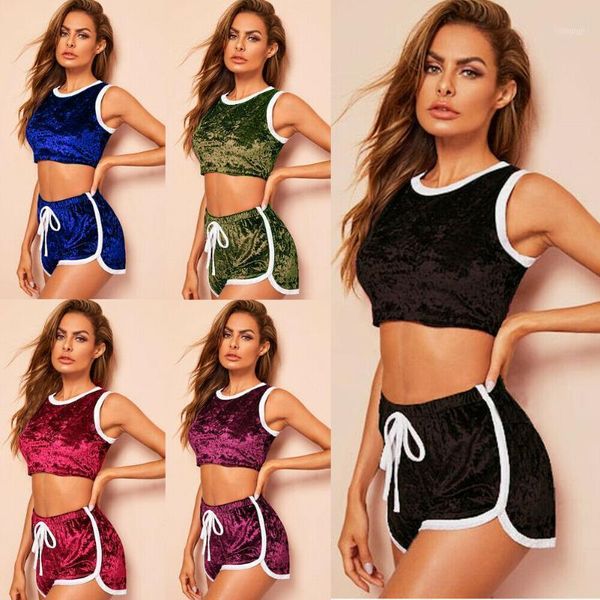 

yoga outfits womens 2 pcs tracksuits set ladies striped active sport loungewear size fitness workout bandage crop and shorts piece set1, White;red