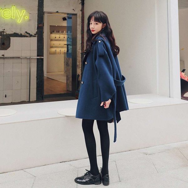 

wool jacket women's short 2020 autumn winter new korean waist show slim and cotton woolen coat, Black