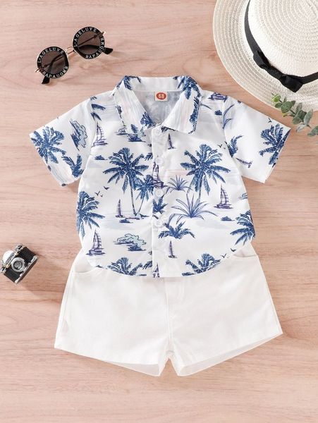 

baby coconut tree print shirt & shorts she, White
