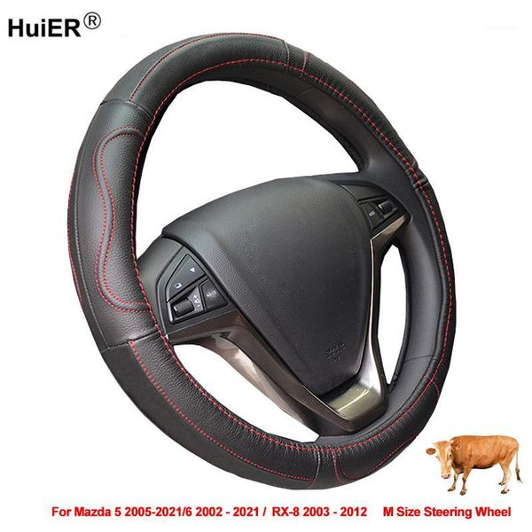 

cow leather car steering wheel cover wrap for 5 2005 - 2021 for 6 2002 - 2021 rx-8 2003 2012 m size steering wheel1