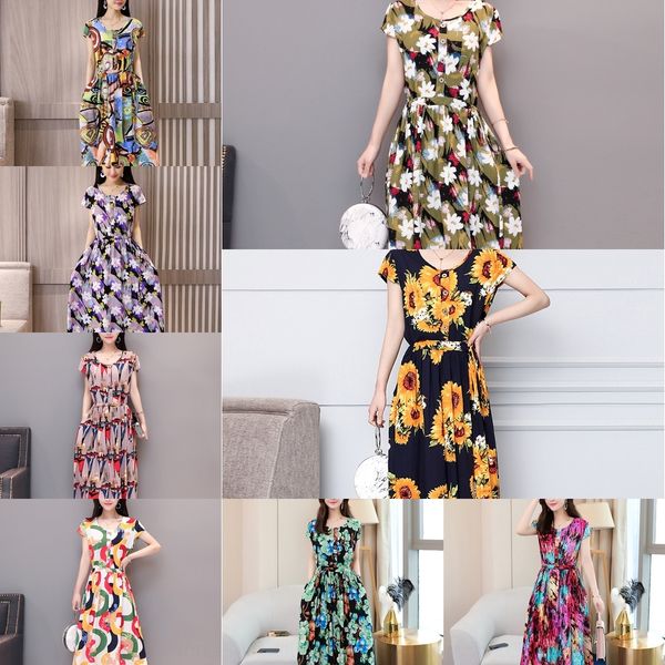 

bfws1 women's silk rayon summer mid long 2020 new loose skinny cotton 0pfyc floral cotton dress dress, White;black