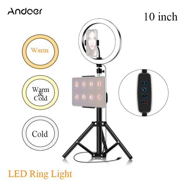 

10 inch dimmable led ring light 10 level with tripods phone and tablet holder for live makeup video selfie ringlight for tik tok