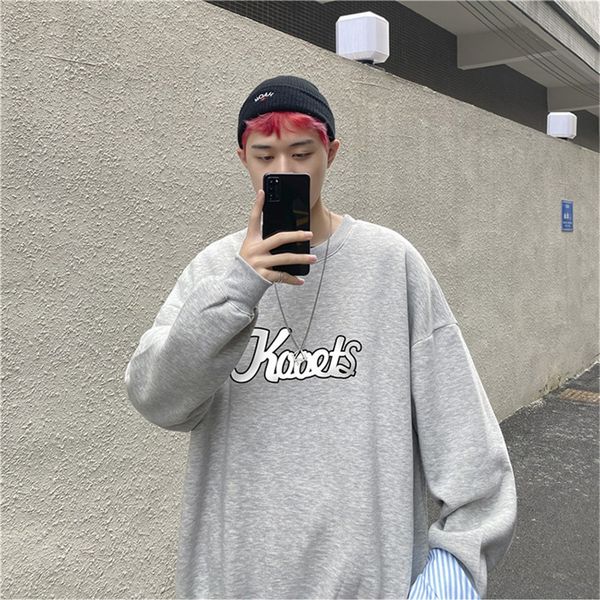 

new autumn/winter fasion ins popular printed and velvet round neck oodie for male students korean version t-sirt oodies#68#608111111, Black