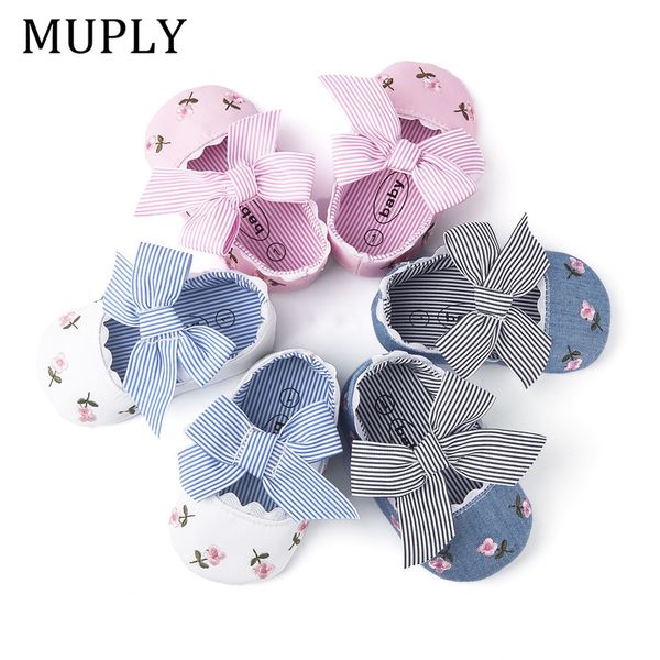 

2019 floral embroidery baby shoes for newborn baby girl striped bow first walker soft soles cute toddler anti-slip princess shoe c1005, Black;grey