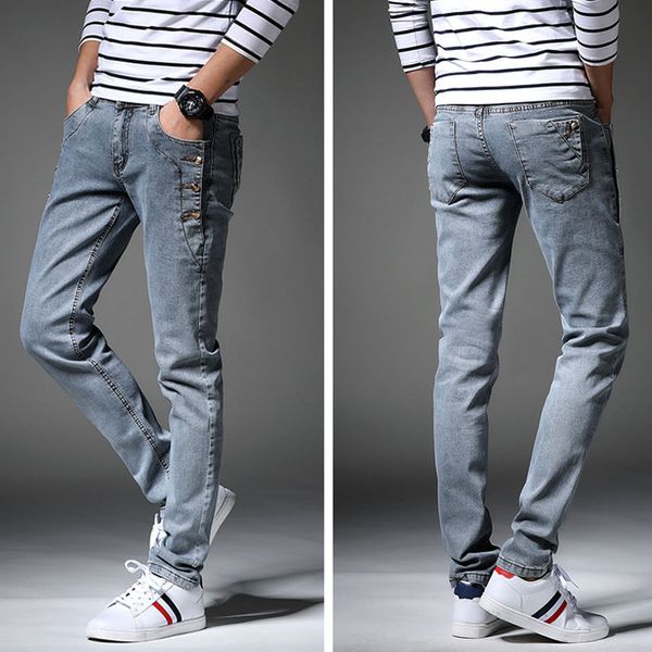 

men's 2020 spring and you'll see brem pants thin side with grey buckles f17p, Blue