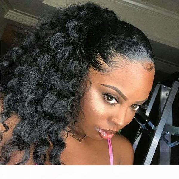 

human hair ponytail wavy curly european remy ponytail hair extension wrap around horsetail pony 140g tails, Black