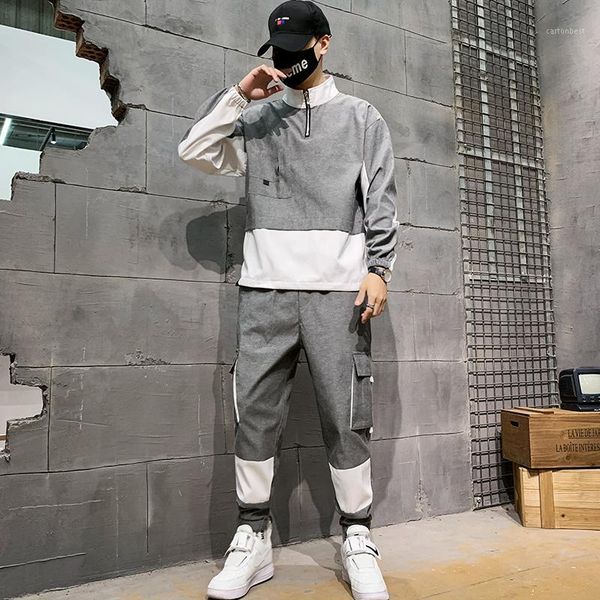 

men's tracksuits 2021 harajuku hip hop hoodies sweatshirts men pullover 2 pcs and pants mens streetwear tracksuit1, Gray