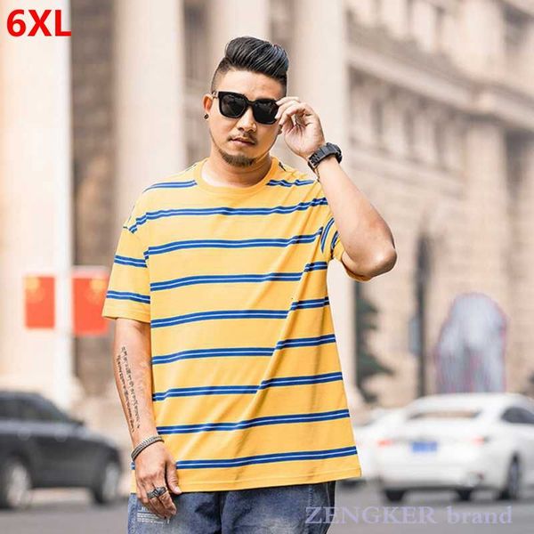 

summer round neck men's stretch stripes loose short-sleeved t-shirt plus size men's half-sleeved t-shirt 6xl5xl