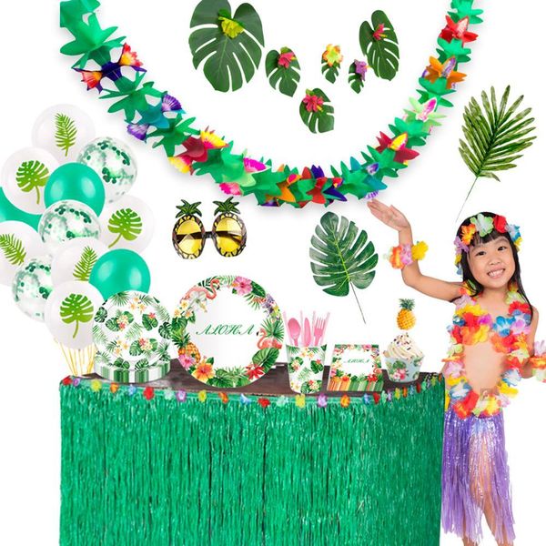 

banner ballons tableware hawaiian decoration palm leaves tropical decor flamingo summer jungle safari party supplies