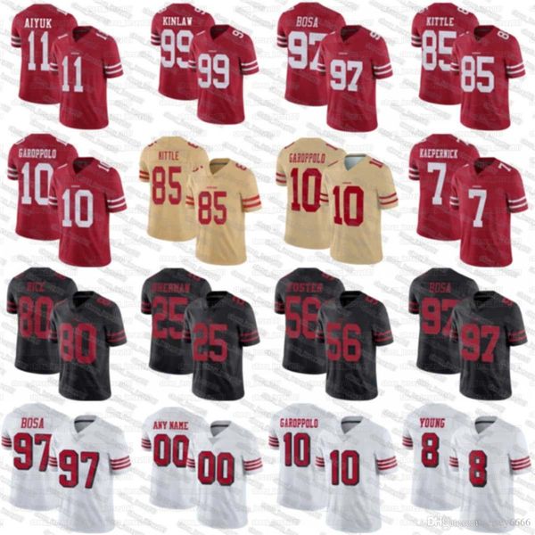 

san 10 jimmy garoppolo francisco jersey 85 george kittle 49ers 97 nick bosa 80 jerry rice 16 montana 7 kaepernick men women youth, Black;red