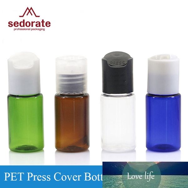 Sedorate 50 pcs / lote pet mini frascos de frasco recarregável cosmético 10 ml Press Cap Plástico loção Creme recipientes JX103-2