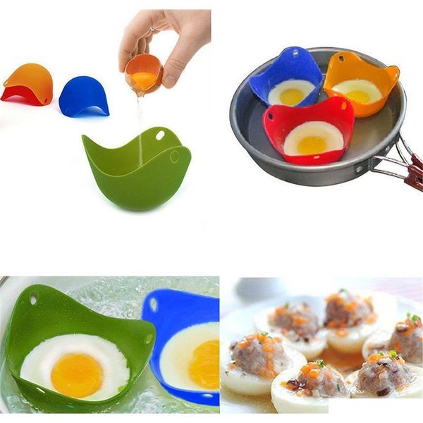 

4x kitchen sile egg poacher cups with ring standers mold bowl shape pancake kitc jlldqe comb2010