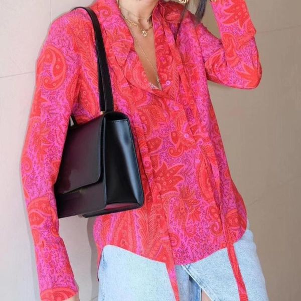 

women's blouses & shirts vintage print lady shirt long sleeve turn-down collar single-breasted women blouse, White