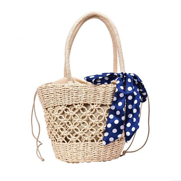 

handmade rattan woven handbag bow-knot vintage retro straw rope knitted composite bag lady quality summer beach bag totes